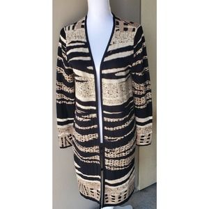 Chicos 0 Cardigan Womens Small Jacquard Animal Print Boho Southwestern Lagenlook